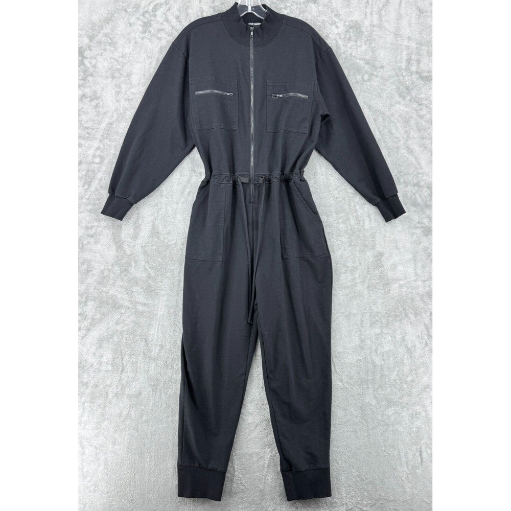 Steve Madden Jumpsuit Womens Large Knit Athleisure Lounge Pockets Stretch Black